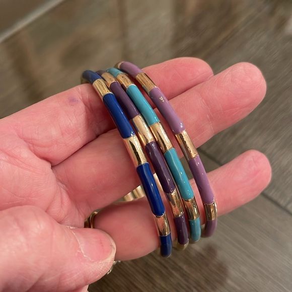 Vintage Brass and Enamel Bangles, Shades of Blue & Purple - Picture 2 of 16